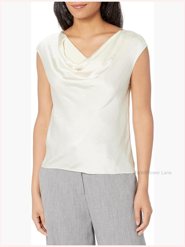 Short Sleeve Cowl Neck Blouse Top Polyester Pull On